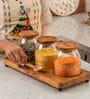 Set of 4 Savor Storage Jar Set Glass & Acacia Wood with Tray