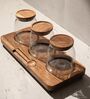 Set of 4 Savor Storage Jar Set Glass & Acacia Wood with Tray