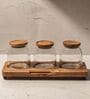 Set of 4 Savor Storage Jar Set Glass & Acacia Wood with Tray