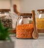 Set of 4 Savor Storage Jar Set Glass & Acacia Wood with Tray