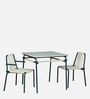 Sayfried Metal 2 Seater Outdoor Dining Set in Olive Blue Colour with Marble Top