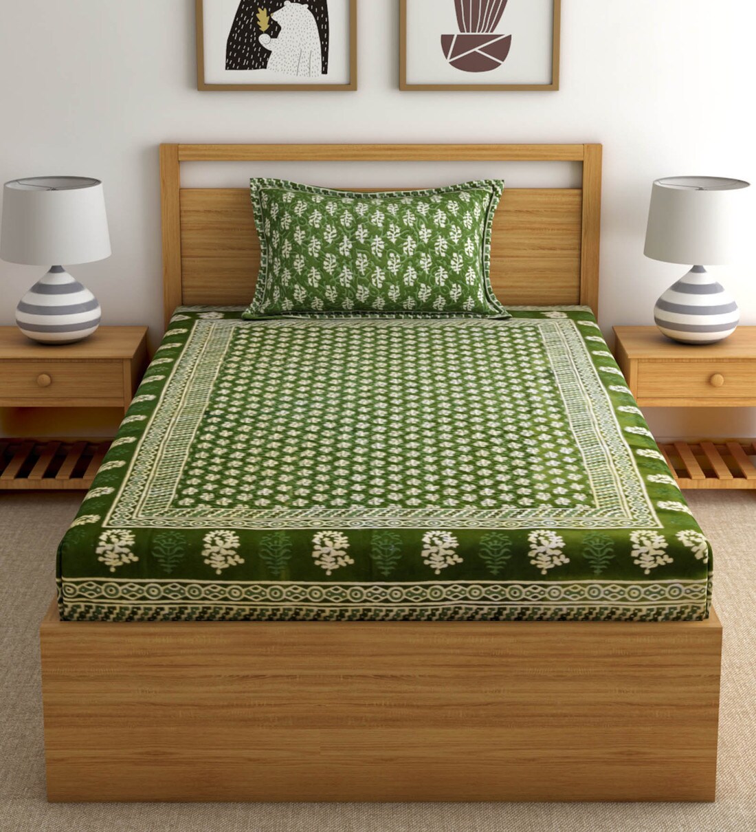 Buy Cotton 144TC Single Bedsheet With 1 Pillow Cover Online