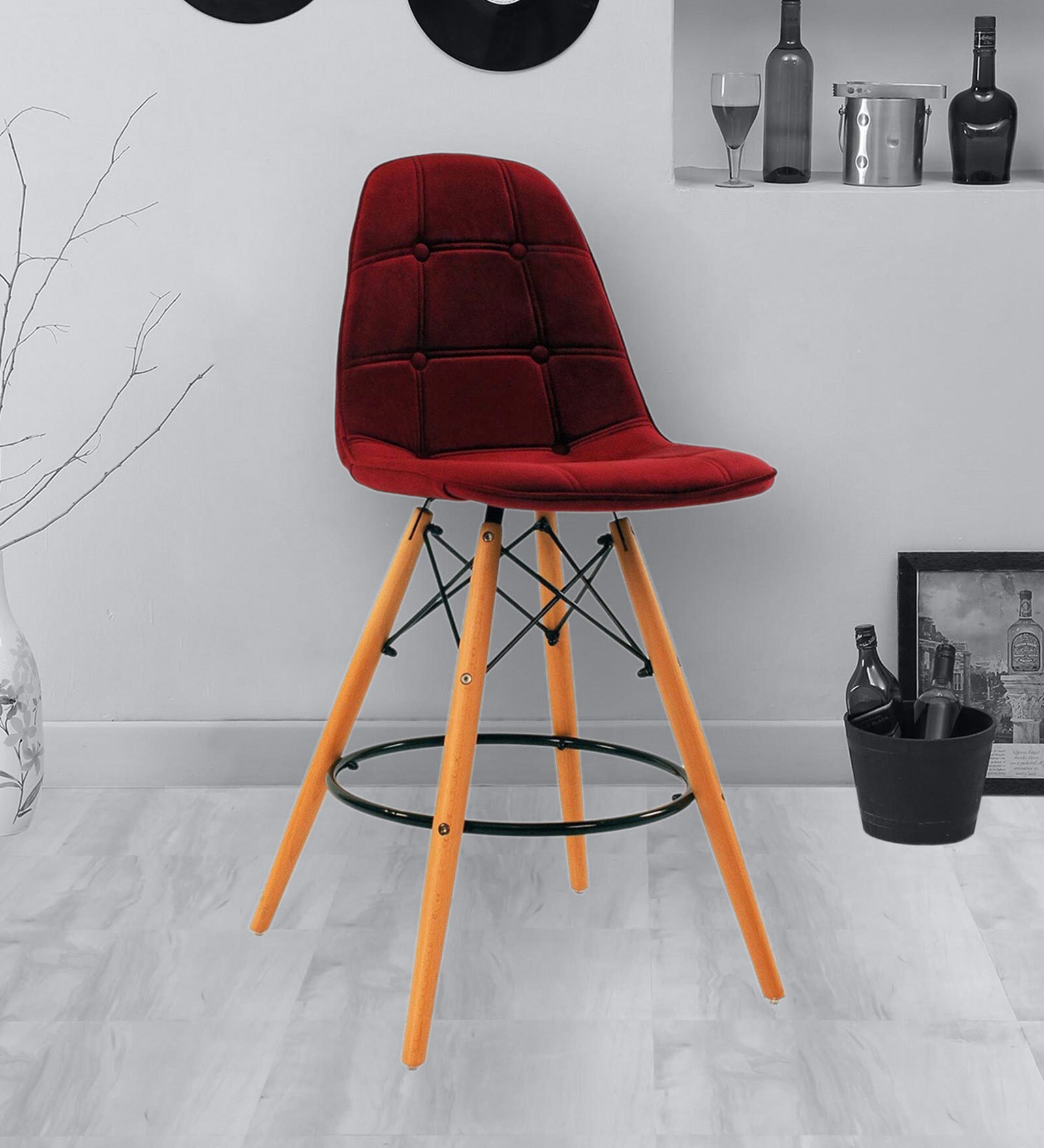 Bentley Fabric Bar Stools in Red Colour Bentley Fabric Bar Stools in Red Colour
