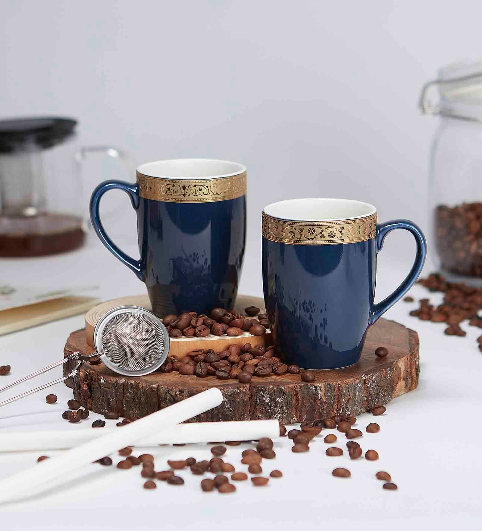 Scarlet 230 ml Navy Blue Porcelain Coffee Mug (Set of 2)