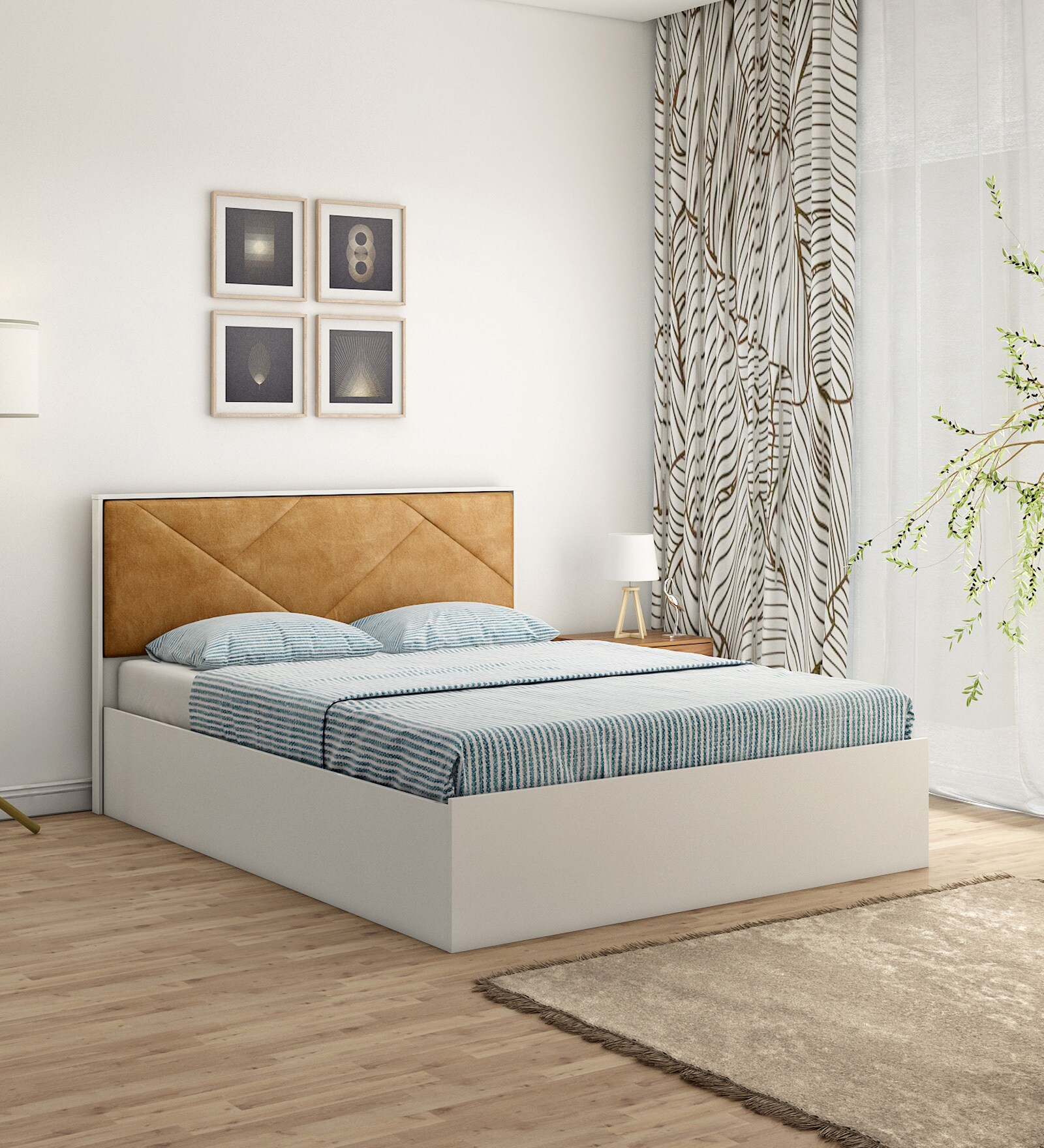 Scarlett King Size Bed in Frosty White Finish with Hydraulic Storage