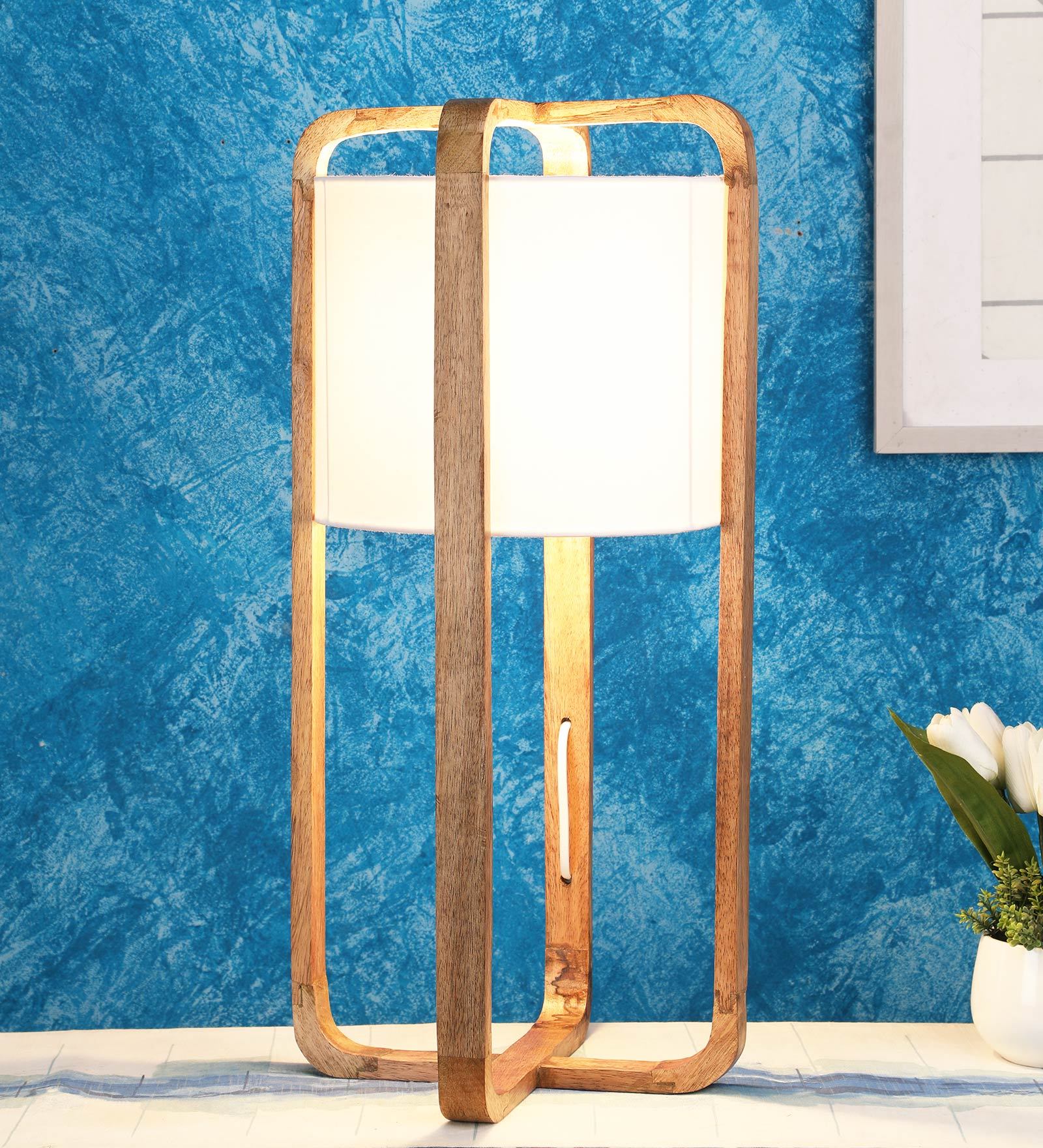 Scarlette White Fabric Shade Table Lamp With Beige Base -