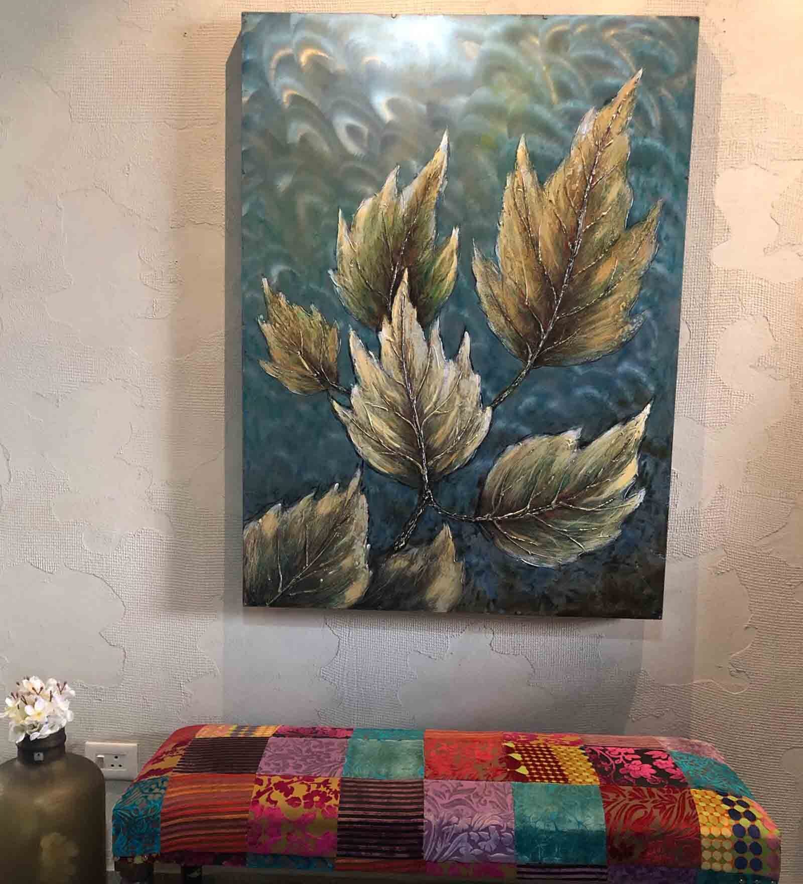 Scattered Leaves Original Painting On Metal Sheet