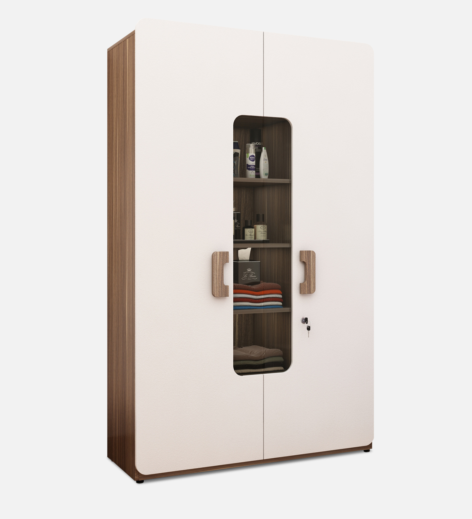 Scion 2 Door Wardrobe in Frosty White & Cairo Walnut Finish