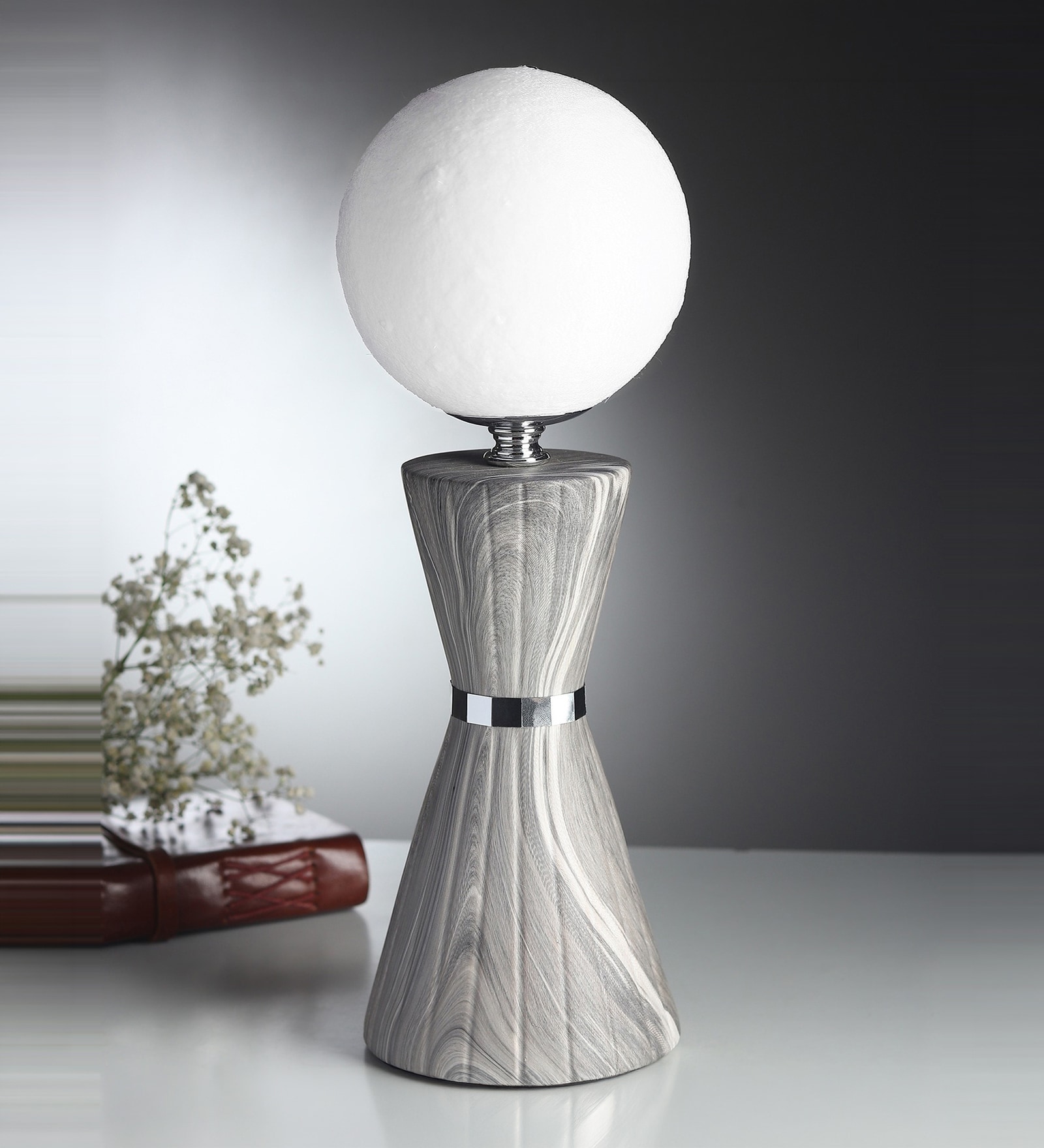 Sculpt Forme Hourglass Marble-Finish Table Lamp Grey & Chrome