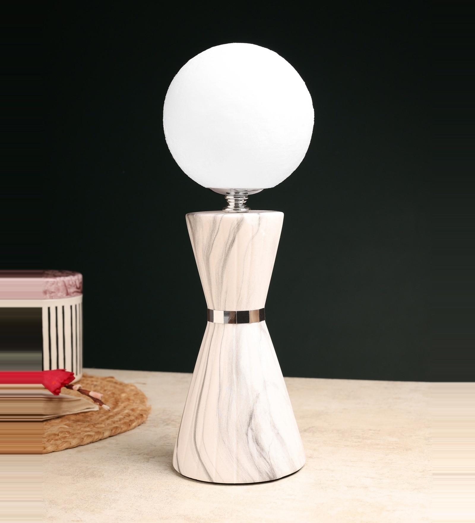 Sculpt Forme Hourglass Marble-Finish Table Lamp White & Chrome