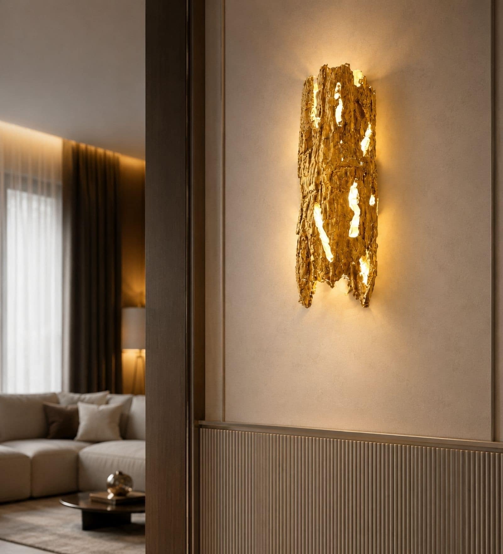 Sculptural Golden Textured Wall Sconce