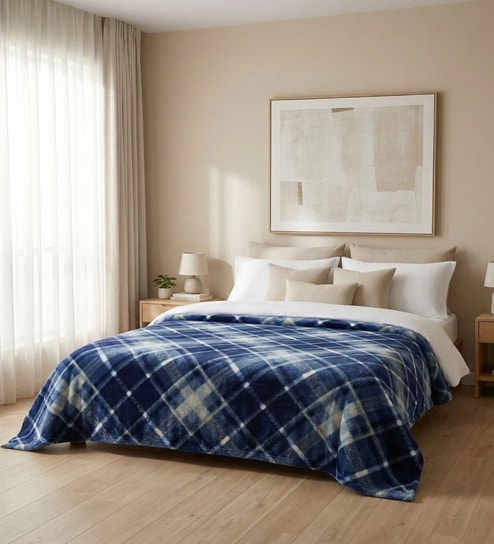 Blue Scott Light Weight Cloudy Mink Silky Blanket