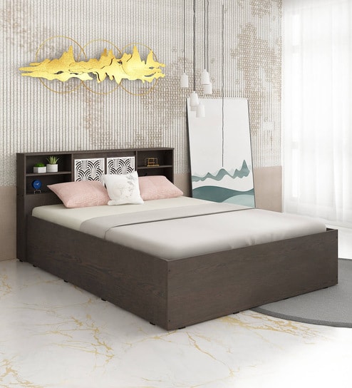 Scout Queen Size Bed in Dark Wenge Finish with Box Storage