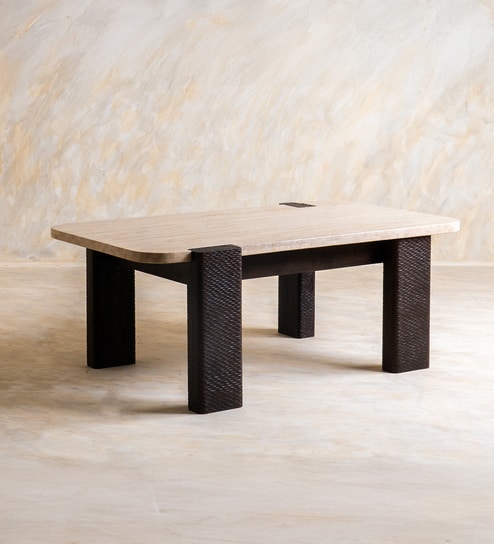 Sculpt Edge Marble Top Coffee Table In Dark Walnut Finish