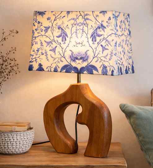 Sculpted Wood Table Lamp with Fabric Shade