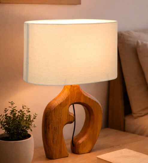 Sculpted Wood Table Lamp with Fabric Shade