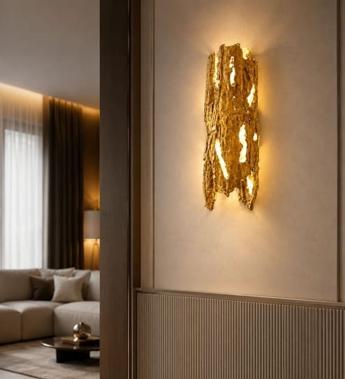 Sculptural Golden Textured Wall Sconce