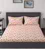 Red Floral 210 TC Cotton 1 Double Bedsheet with 2 Pillow Covers