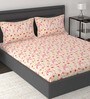 Red Floral 210 TC Cotton 1 Double Bedsheet with 2 Pillow Covers