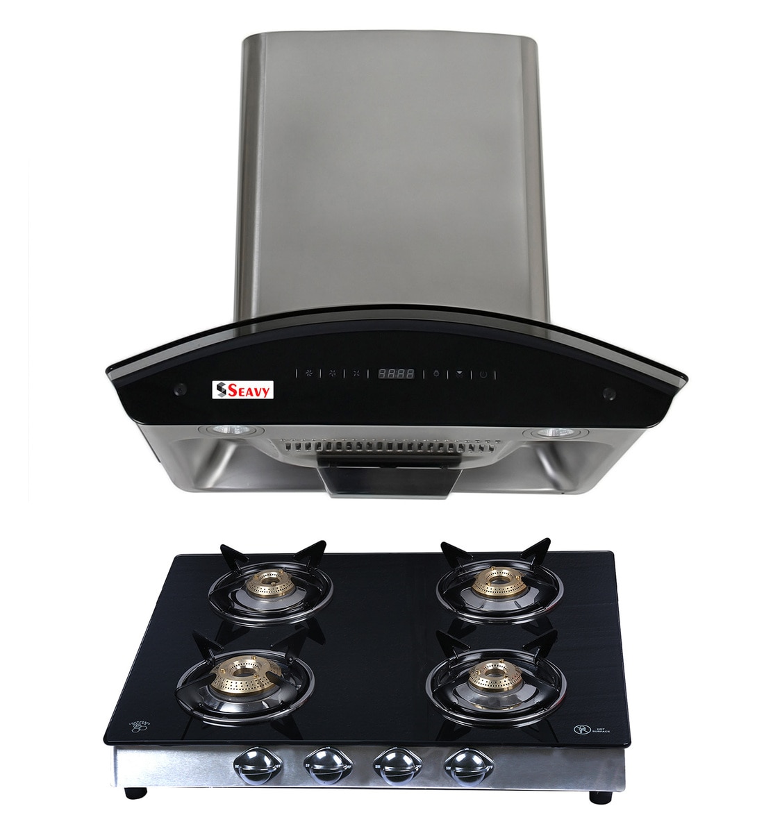 Buy Seavy 60 CM Auto Clean Chimney with 4 Burner Gas Stove (Model