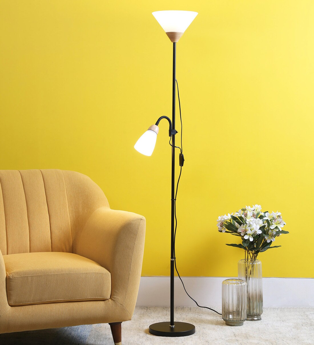 Buy Segin White Plastic Shade Floor Lamp with Black Base CasaCraft By