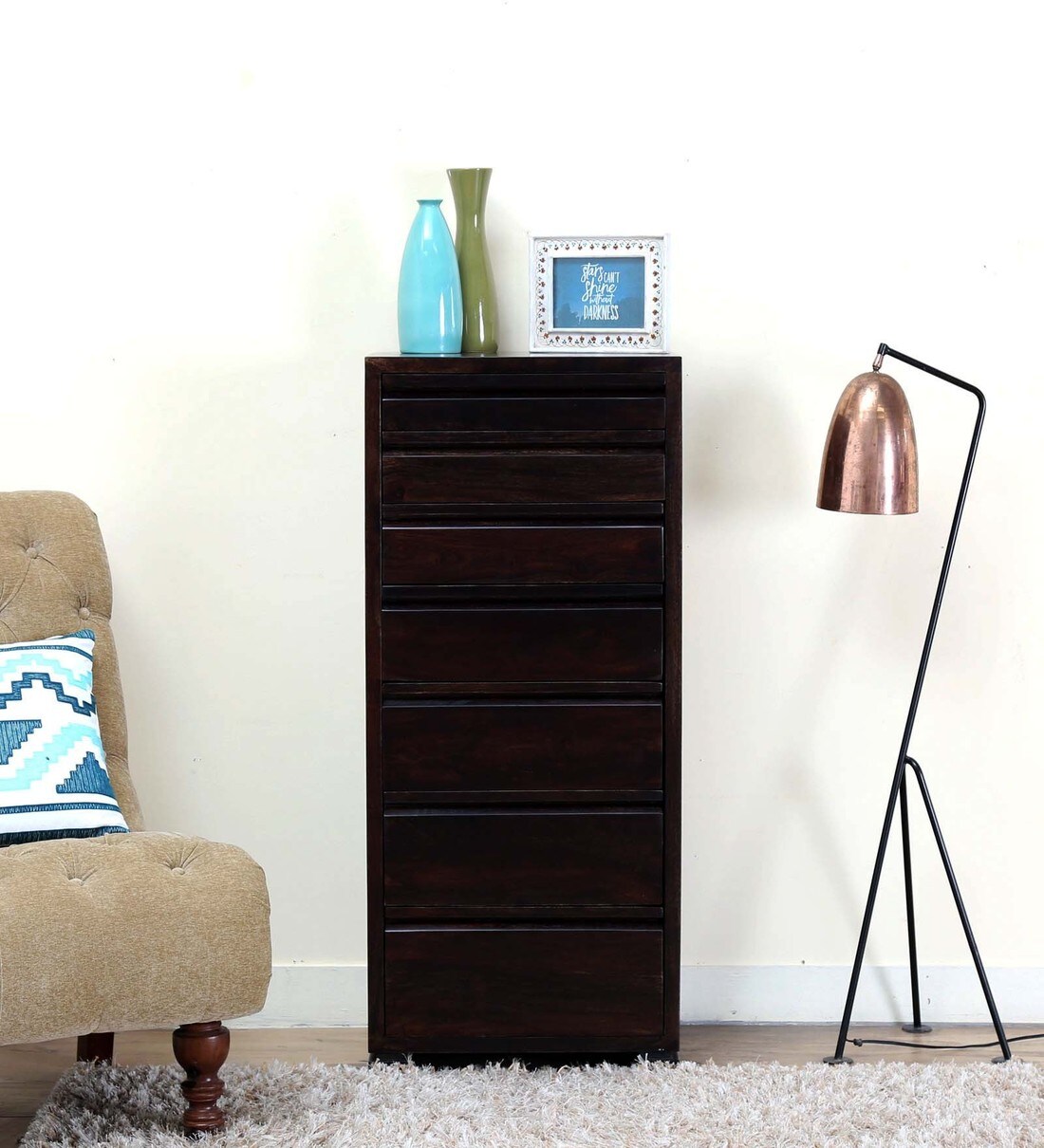 Buy Segur Tall Solid Wood Chest Of Drawer in Warm Chestnut Finish