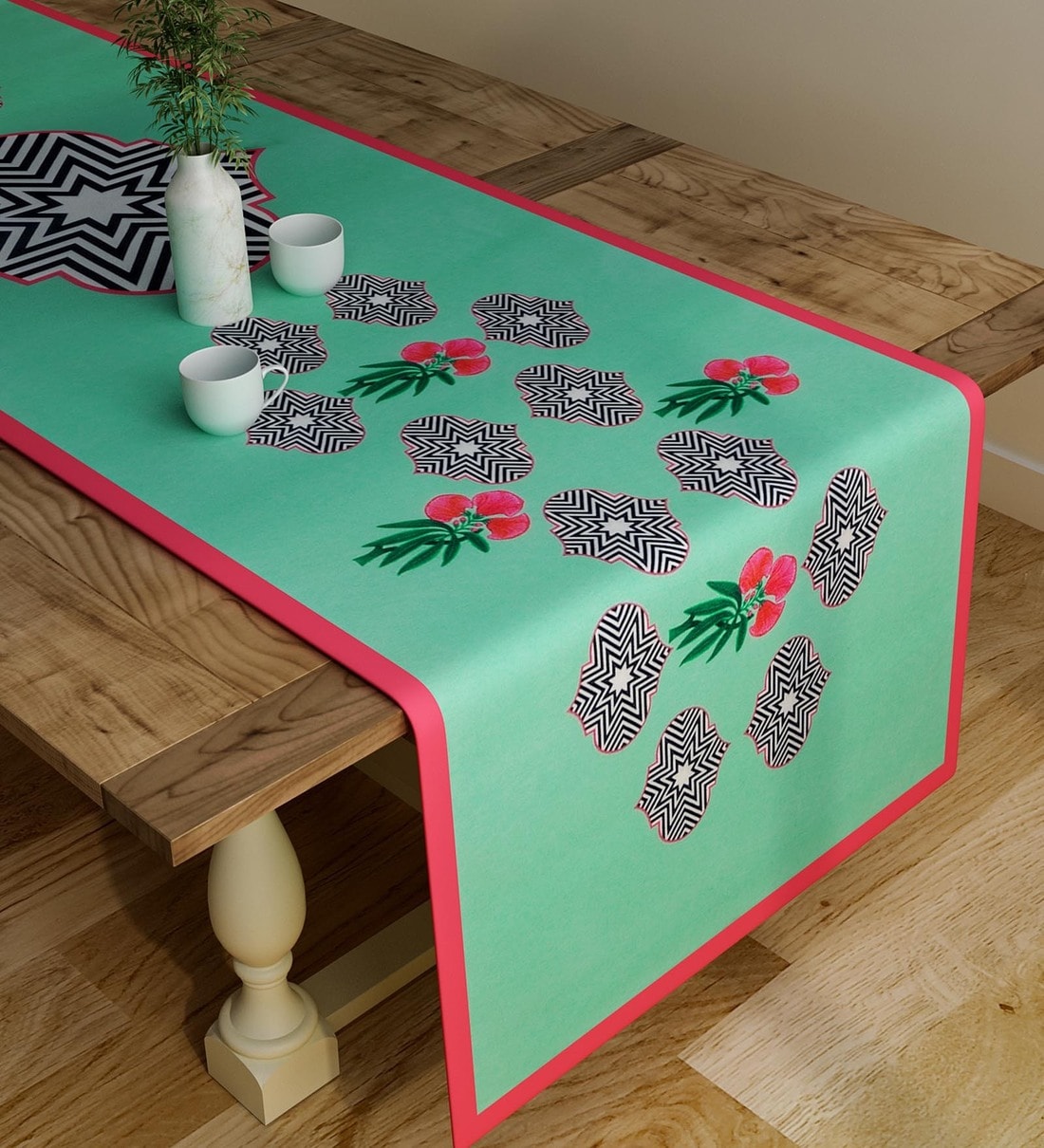 Buy SEJ by Nisha Gupta Floral Green Cotton Table Runner at 76 OFF by