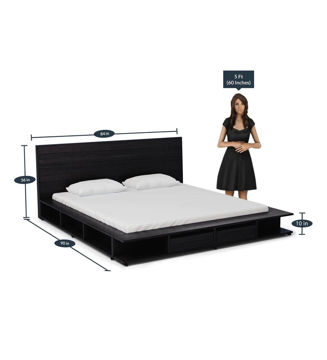 Buy Sencillo Solid Wood King Size Platform Bed in Warm Chestnut Finish