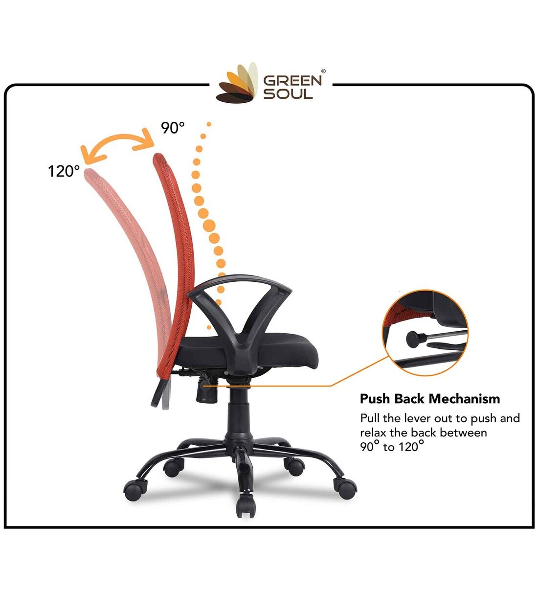 Buy Seoul Breathable Mesh Ergonomic Chair in Flirty Orange Colour by