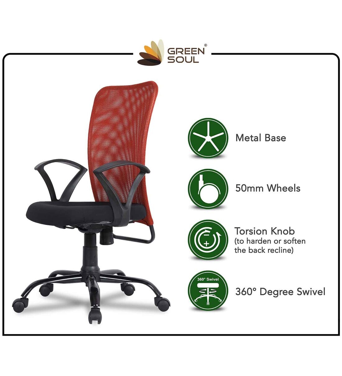 Buy Seoul Breathable Mesh Ergonomic Chair in Flirty Orange Colour by Green Soul Online