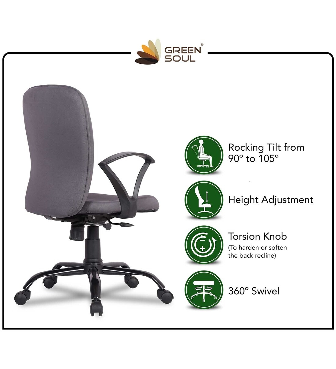 Buy SeoulX Fabric Ergonomic Chair in Bold Grey Colour Online