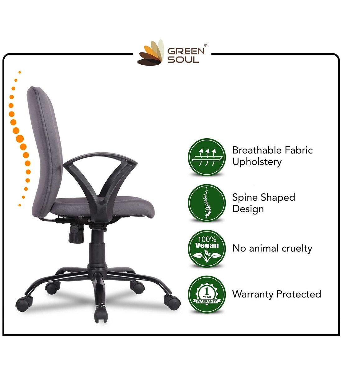 Buy SeoulX Fabric Ergonomic Chair in Bold Grey Colour Online