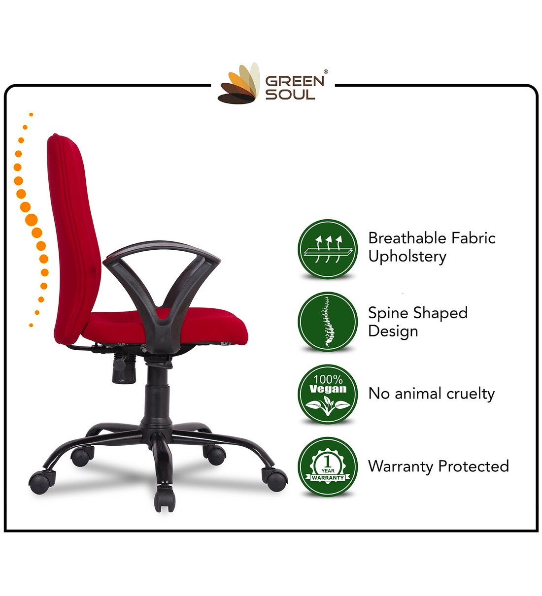 Buy SeoulX Fabric Ergonomic Chair in Red Colour Online Ergonomic