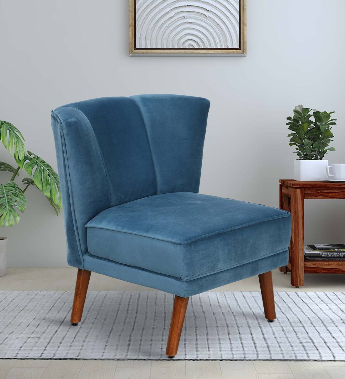 Buy Sergio Velvet Slipper Chair In Denim Blue Colour at 15 OFF by
