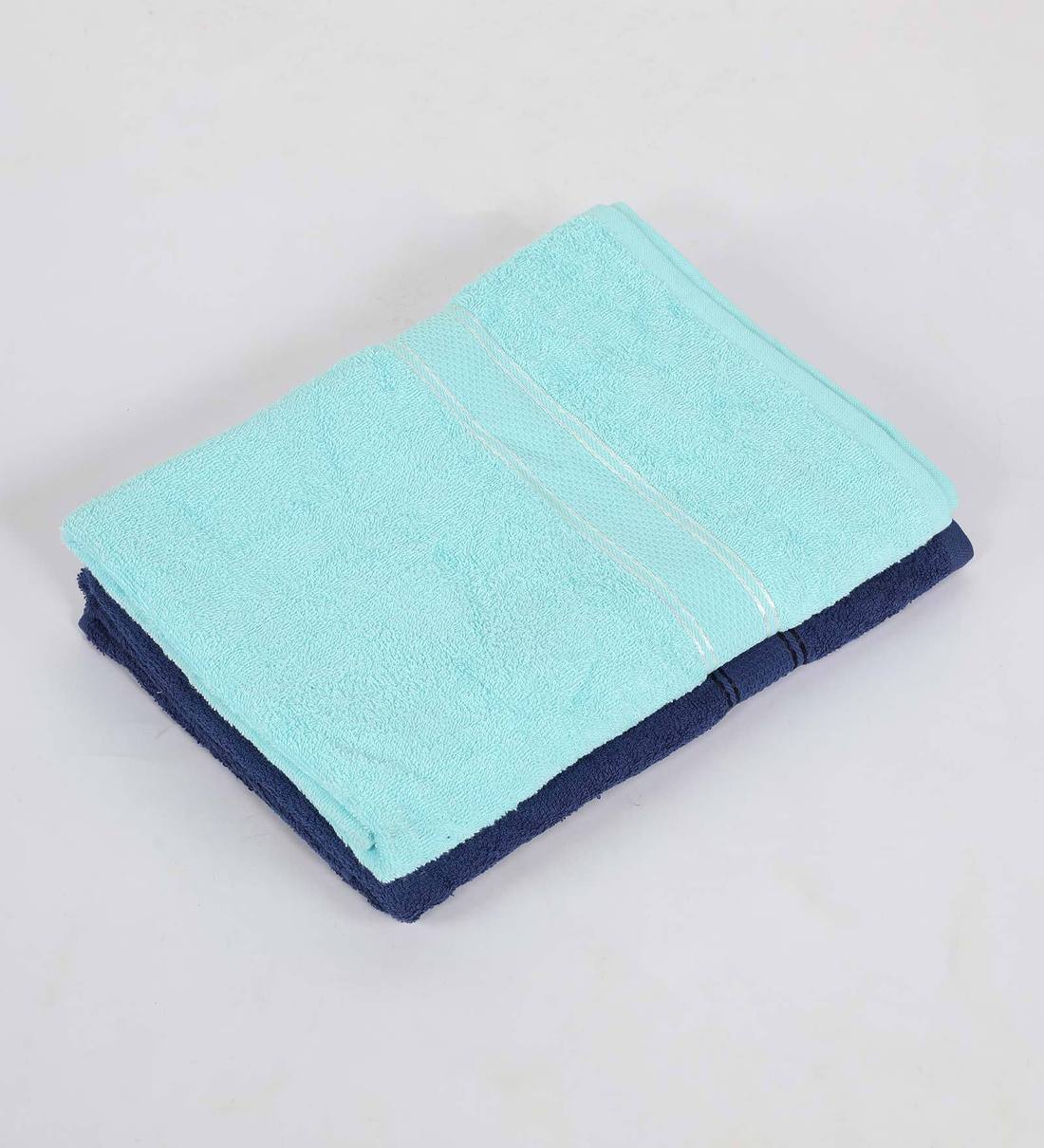 Buy Set of 2 Aqua & Navy Blue Cotton 360 GSM Bath Towels by Eurospa
