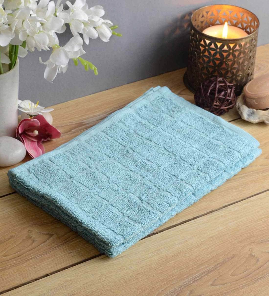 Buy Blue Solid 280 GSM Cotton Hand Towels (Set of 2) by Softweave at 49