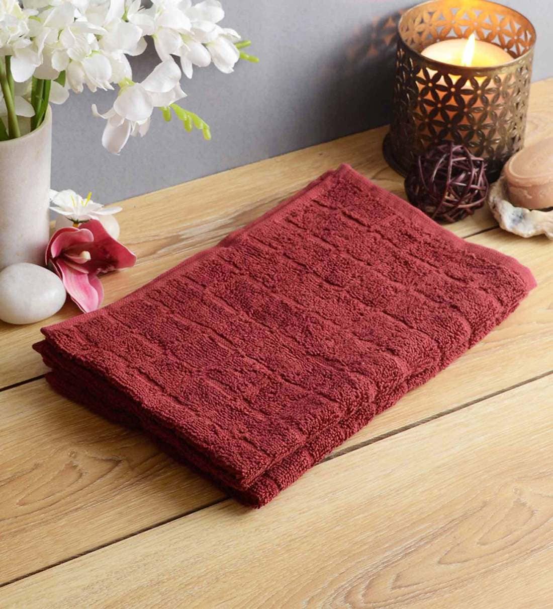 Buy Brown Cotton 280 GSM Set Of 2 Hand Towels By Softweave Online