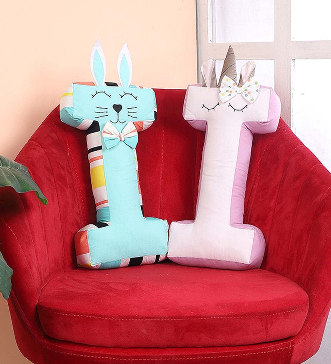 Buy Set Of 2 I Alphabet Shape Cushion With Filler By My Gift Booth at