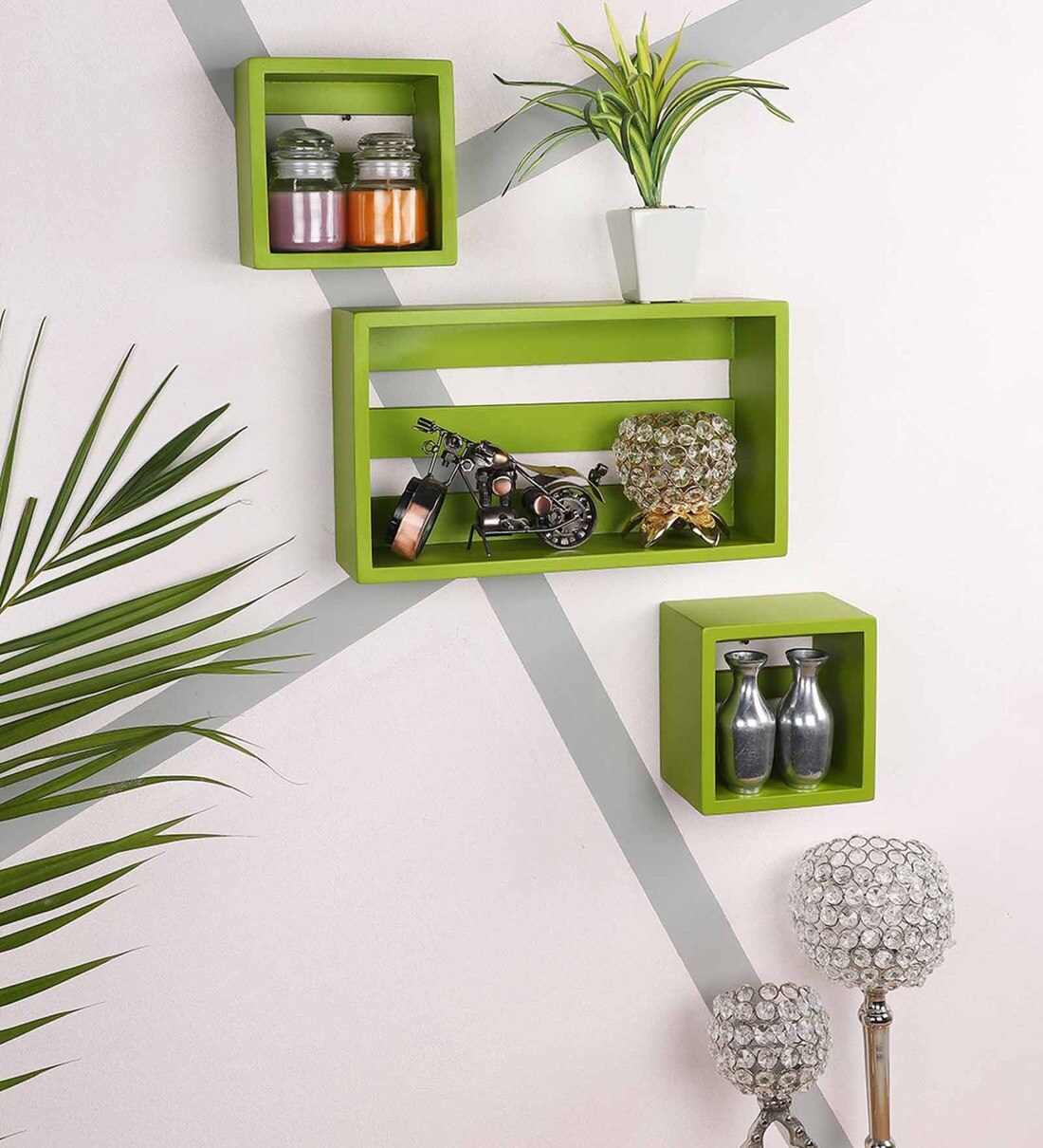 Buy Set of 3 Engineered Wood Green Colour Wall Shelf By Home Sparkle Online Modern Wall
