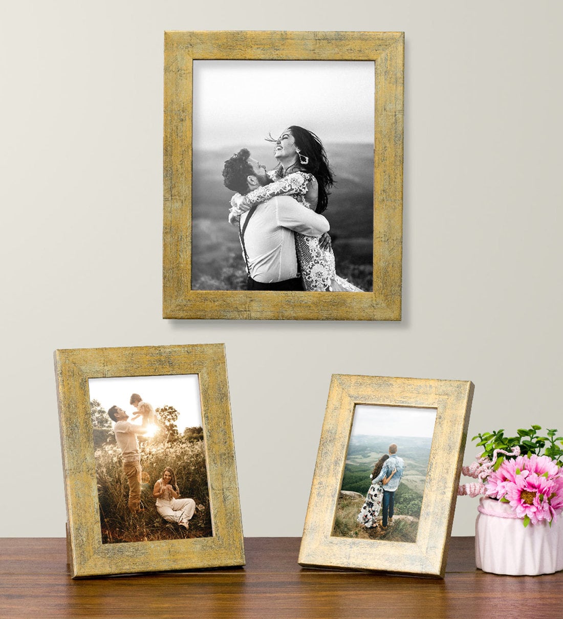 Buy Set of 3 Gold Wood Collage Photo Frames by Art Street Online