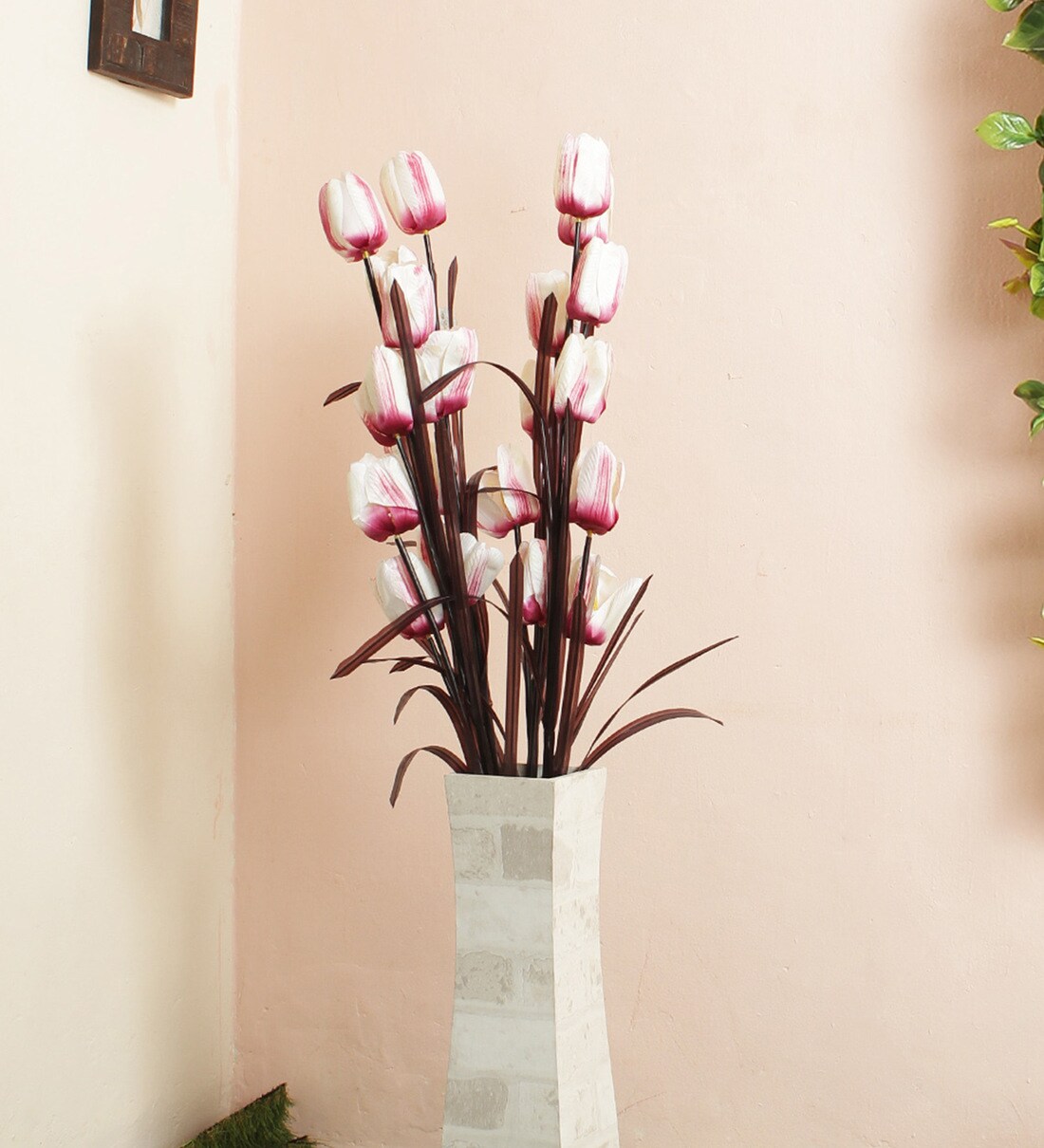 Buy White & Pink Artificial Tulip Flower Stick, Set of 4 by Fourwalls
