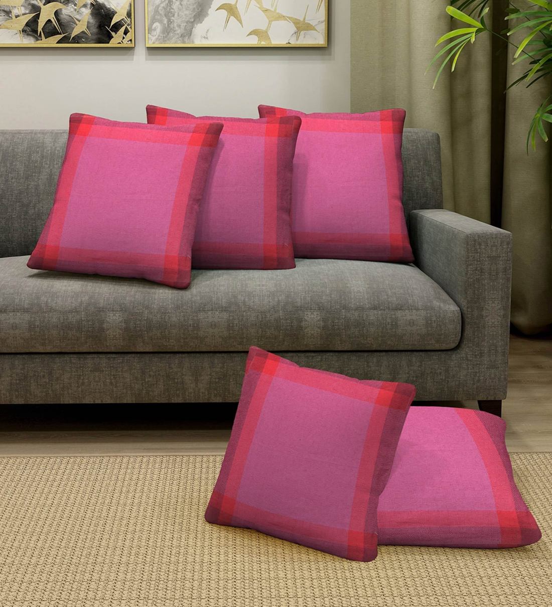 Buy Set Of 5 Abstract Cotton Purple Cushion Covers 16 X 16 Inches By Neudis Online Solid Colour Cushion Covers Cushion Covers Furnishings Pepperfry Product