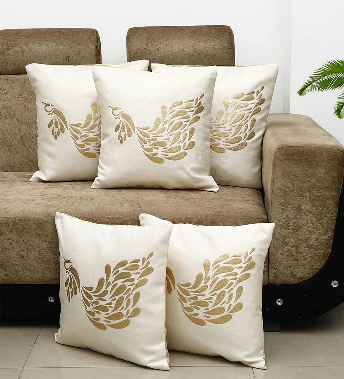 Buy Foil Printed Jute Traditional Pattern 16x16 Inch Cushion Covers