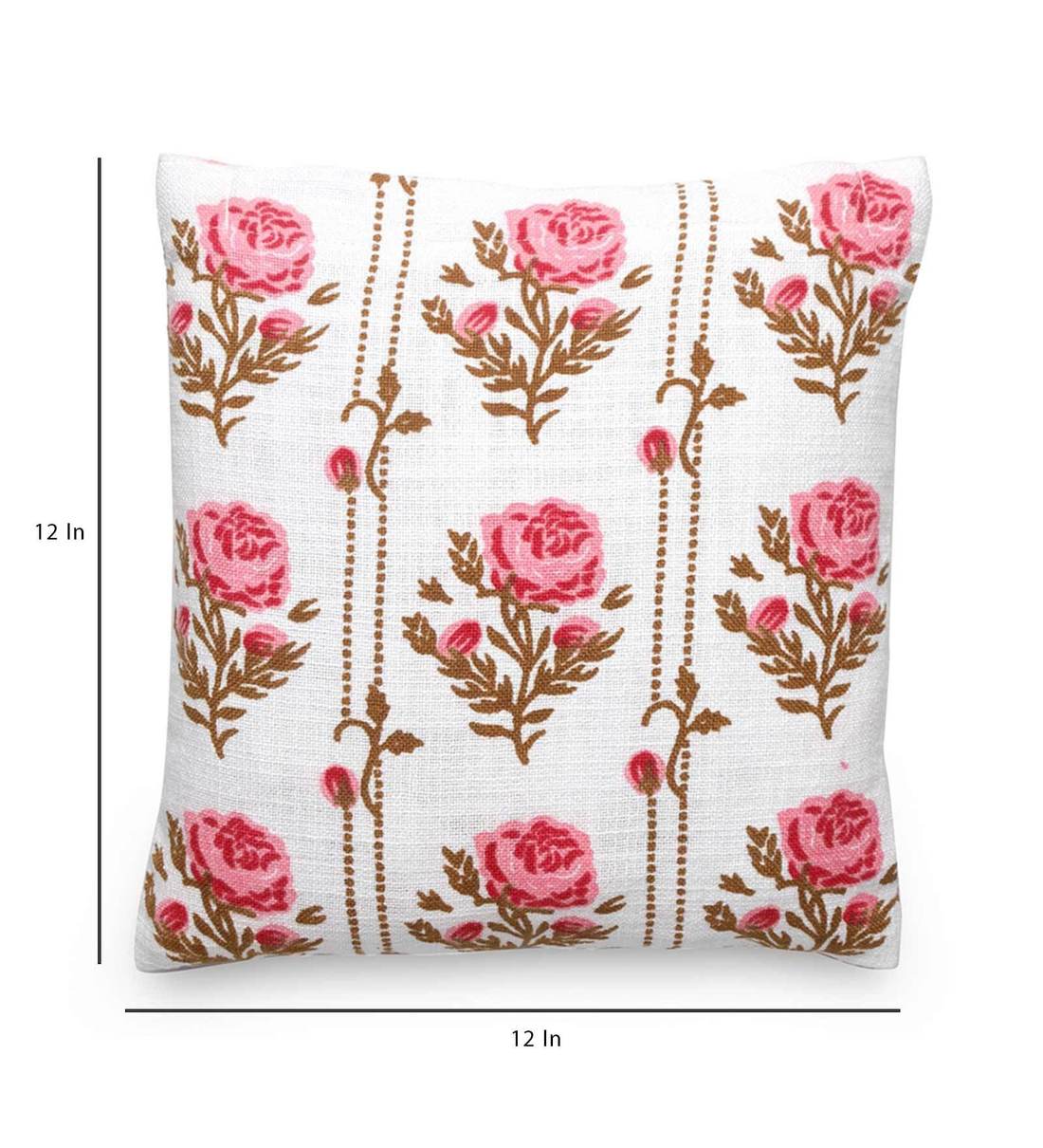 Buy Florals Cotton Pink 12x12 Inch Cushion Covers By Neudis Online