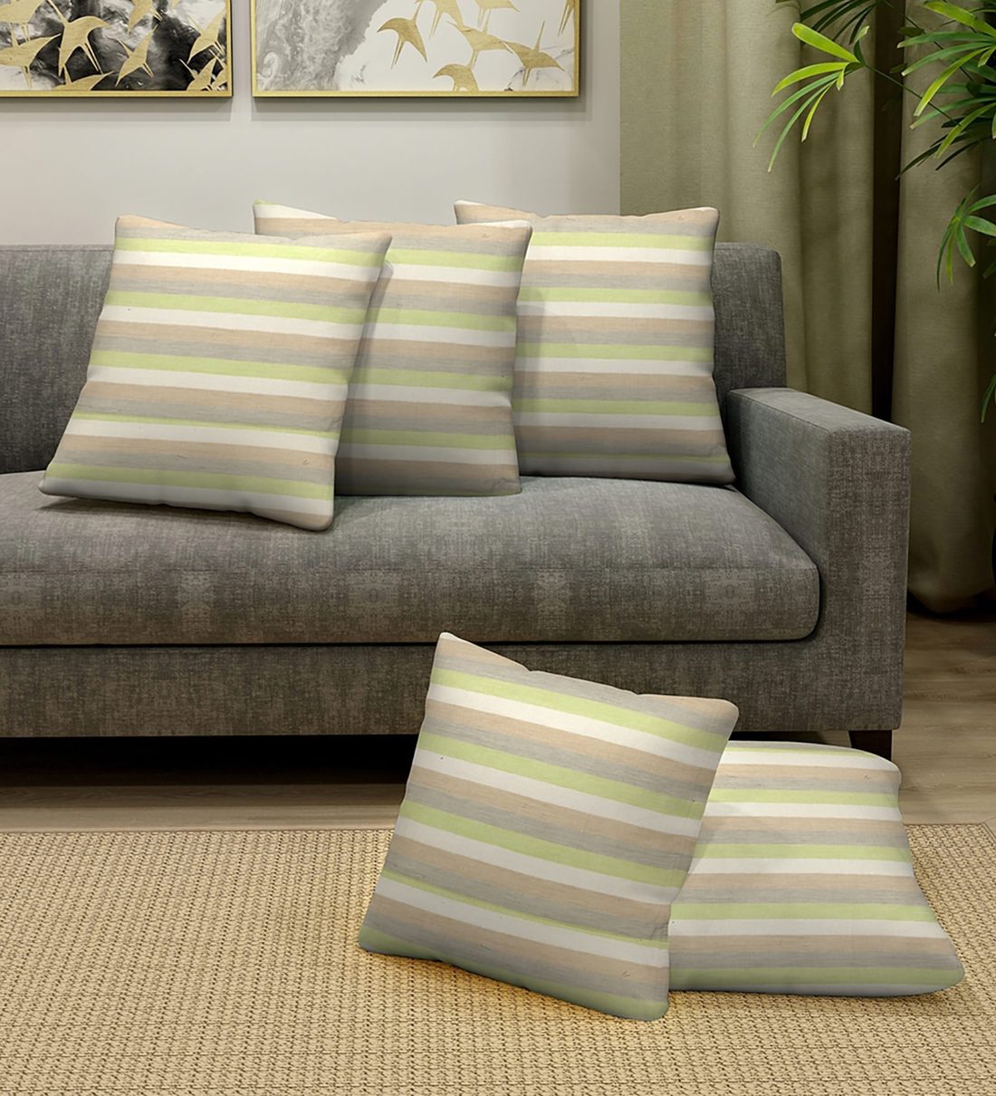 Buy Set of 5 Geometric Cotton Multicolor Cushion Covers 16 x 16 Inches