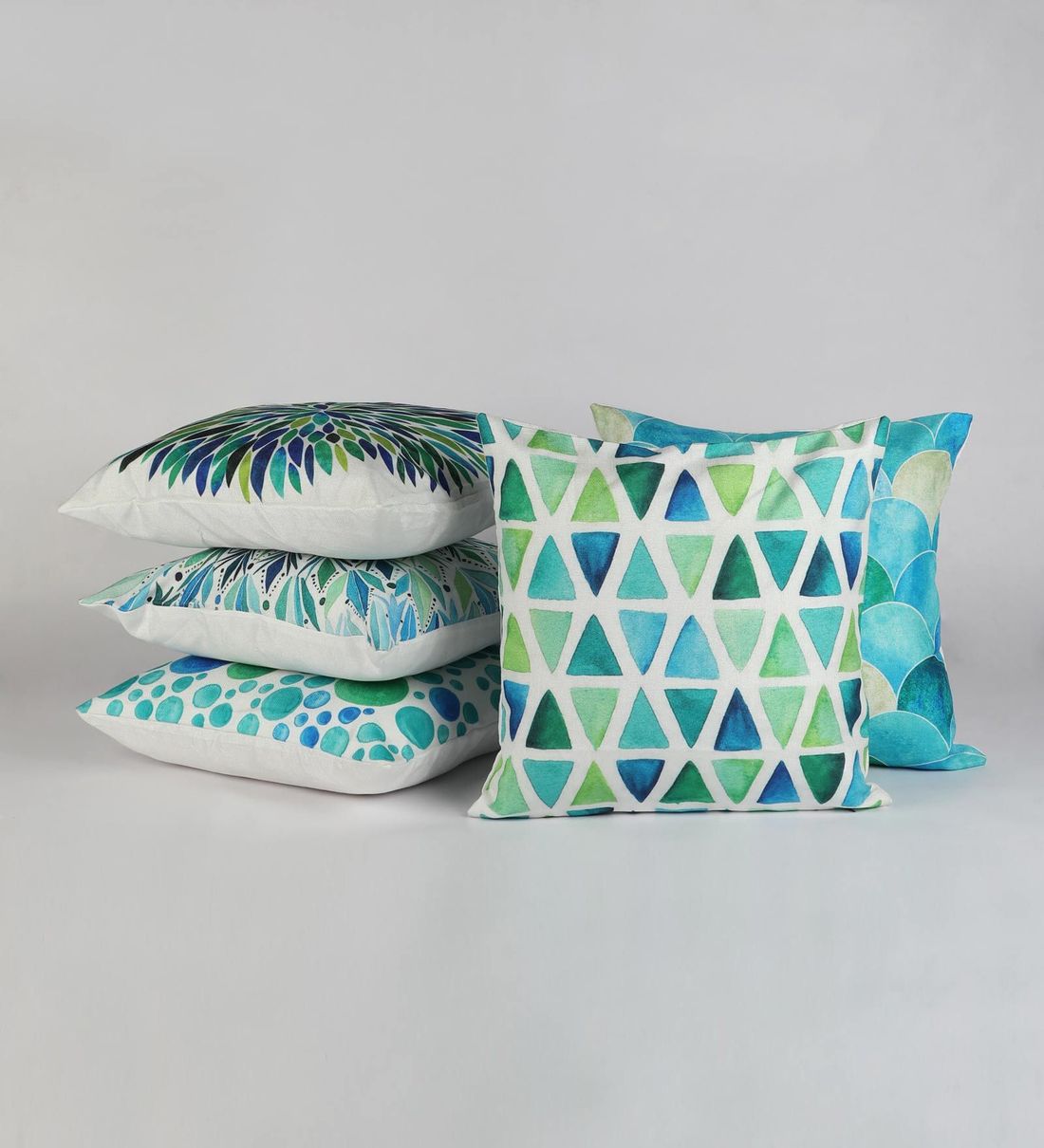 Buy Jute Geometric Pattern 16x16 Inch Cushion Covers (Set Of 5) by B7