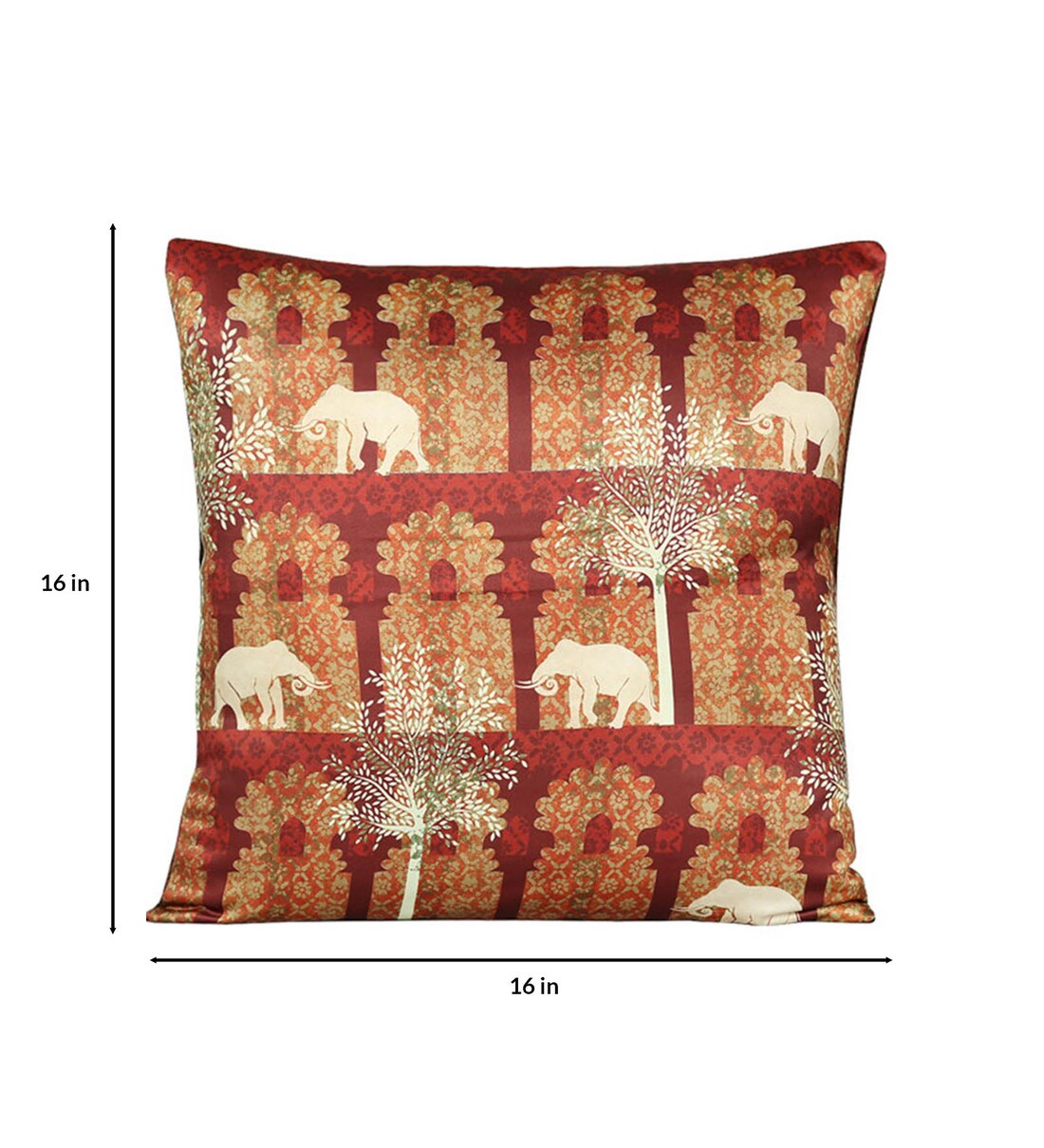 Buy Ancient Haathi Satin Traditional Pattern 16x16 Inch Cushion Covers