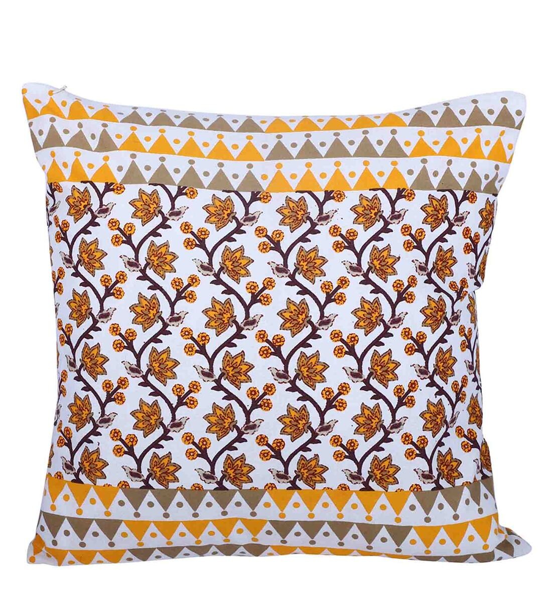 Buy Cotton Floral Pattern 16x16 Inch Cushion Covers (Set Of 5) Online