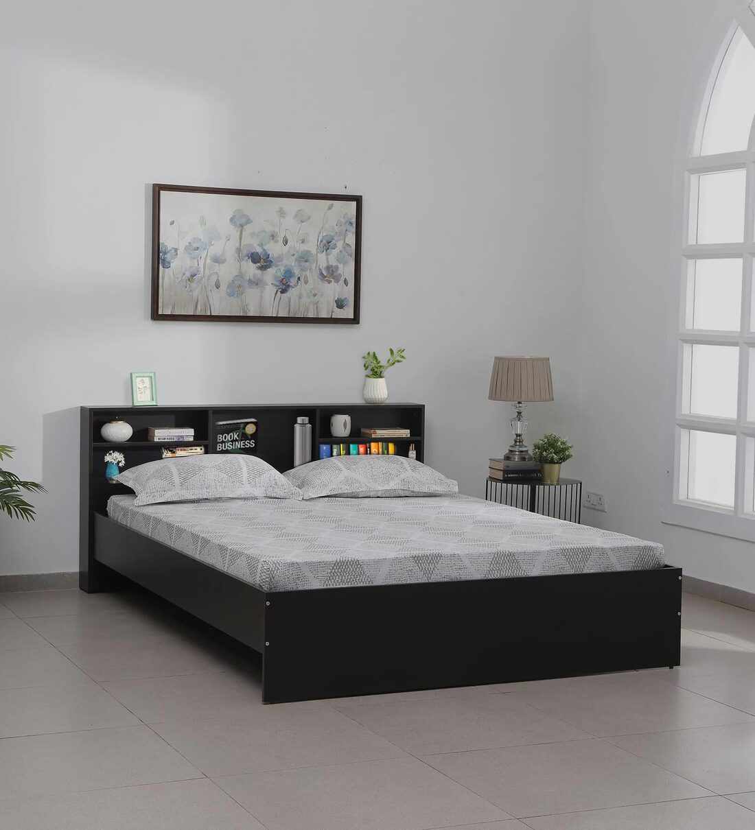Buy Seto King Size Bed in Wenge Finish with Headboard Storage at 21
