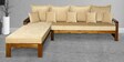 Setrun Solid Wood RHS Sofa with Lounger in Natural Brown Finish & Cream Upholstery